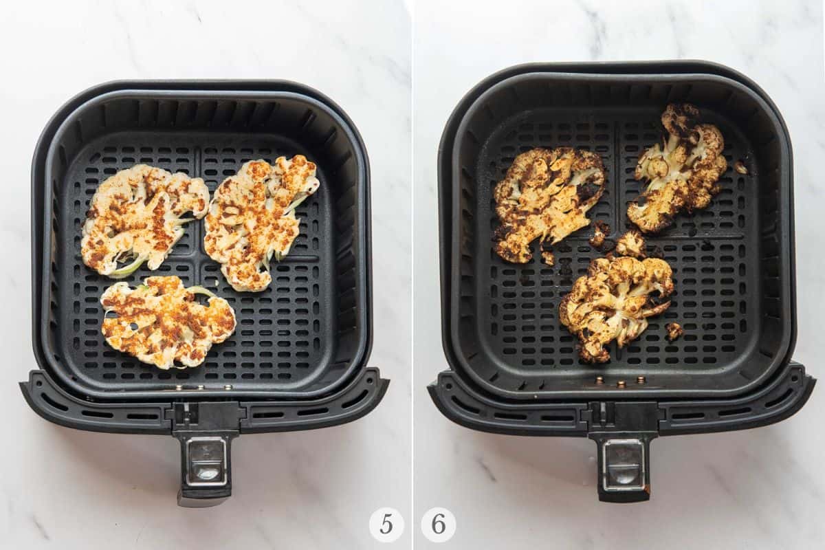 air fryer cauliflower steaks recipe steps 5-6.