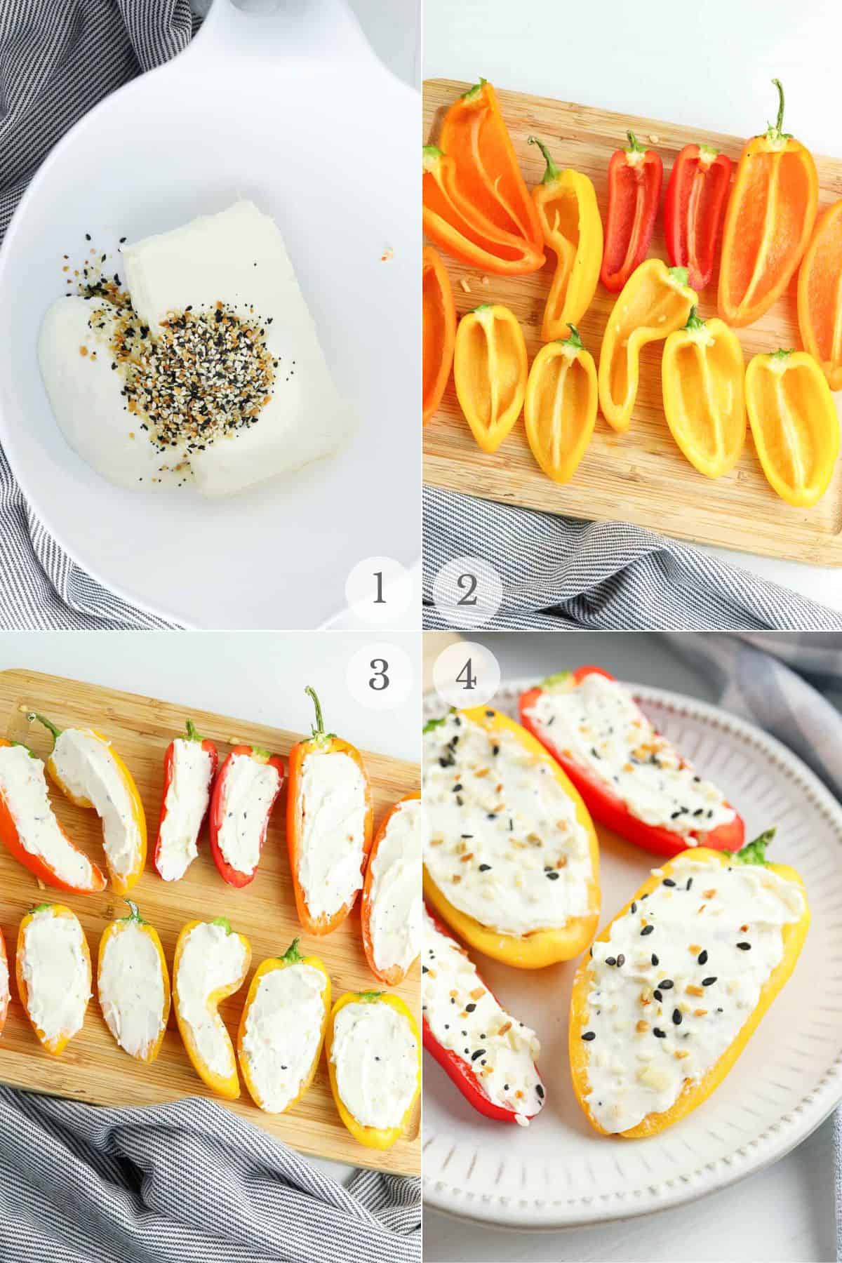 cream cheese stuffed peppers recipe steps collage.