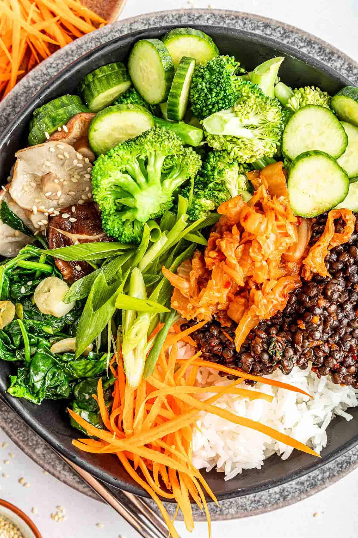 buddha bowl recipe above close up.