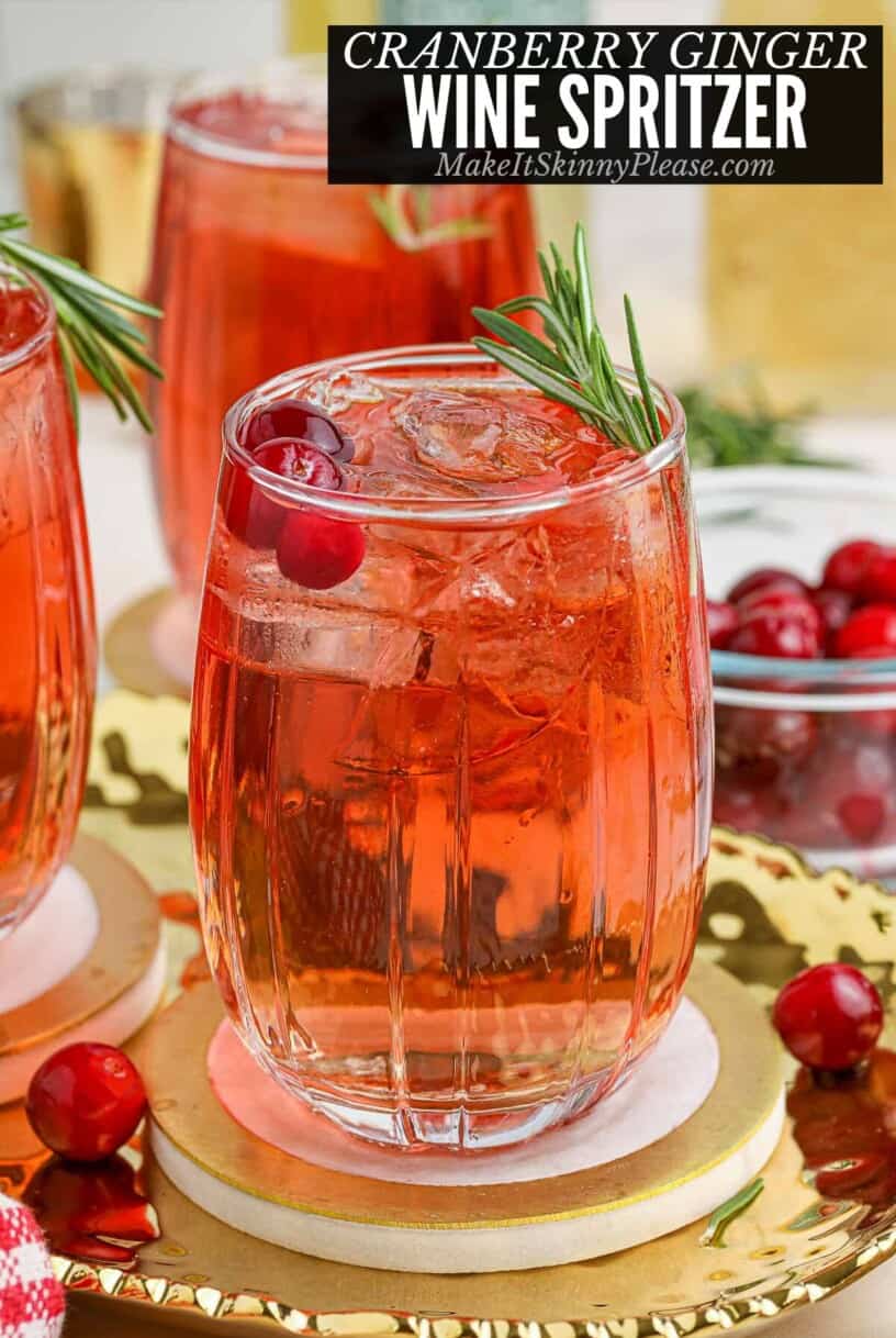 cranberry wine spritzer in glass.