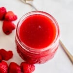 raspberry puree in jar from above.